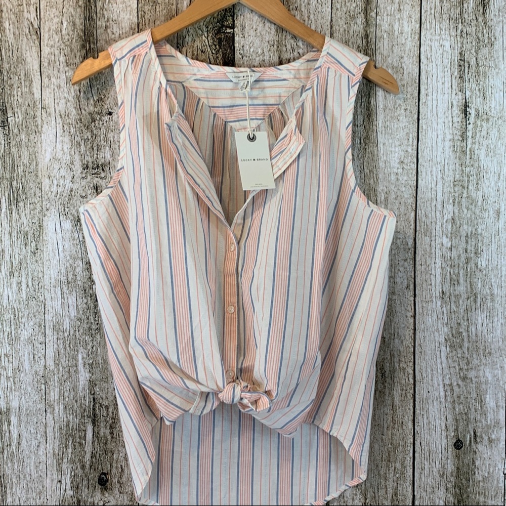 NWT Lucky Brand Sleeveless Top, Tie Front, size M